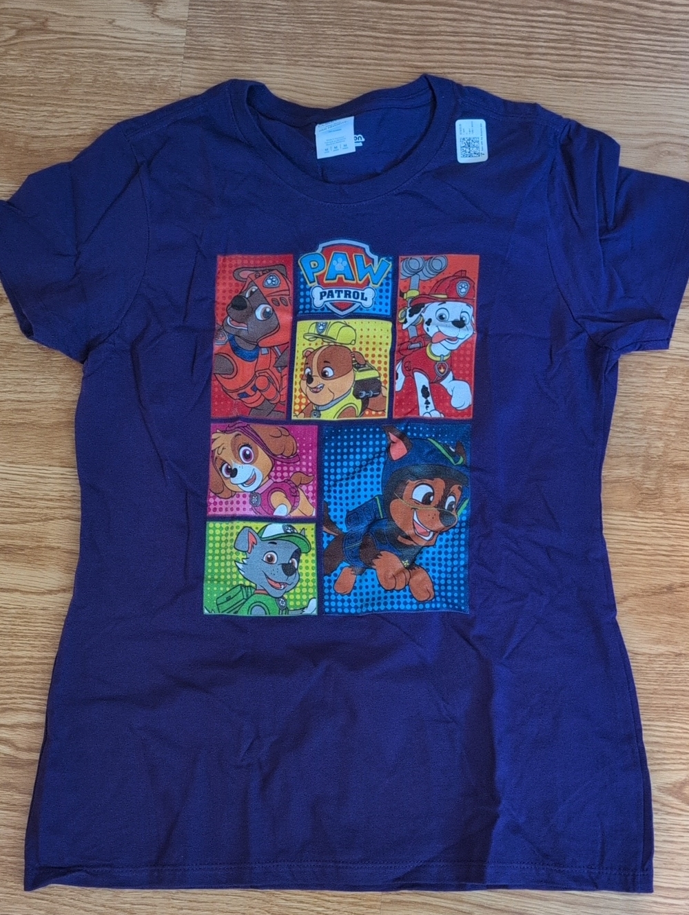 NWT Paw Patrol Purple Women's Graphic Tee Multicolor Character Panels - Size Med